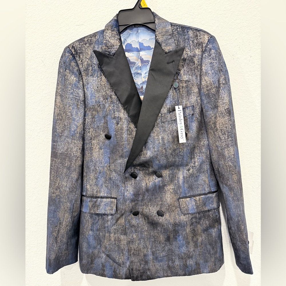 Paisley & Gray Double-Breasted Blue and Black Blazer